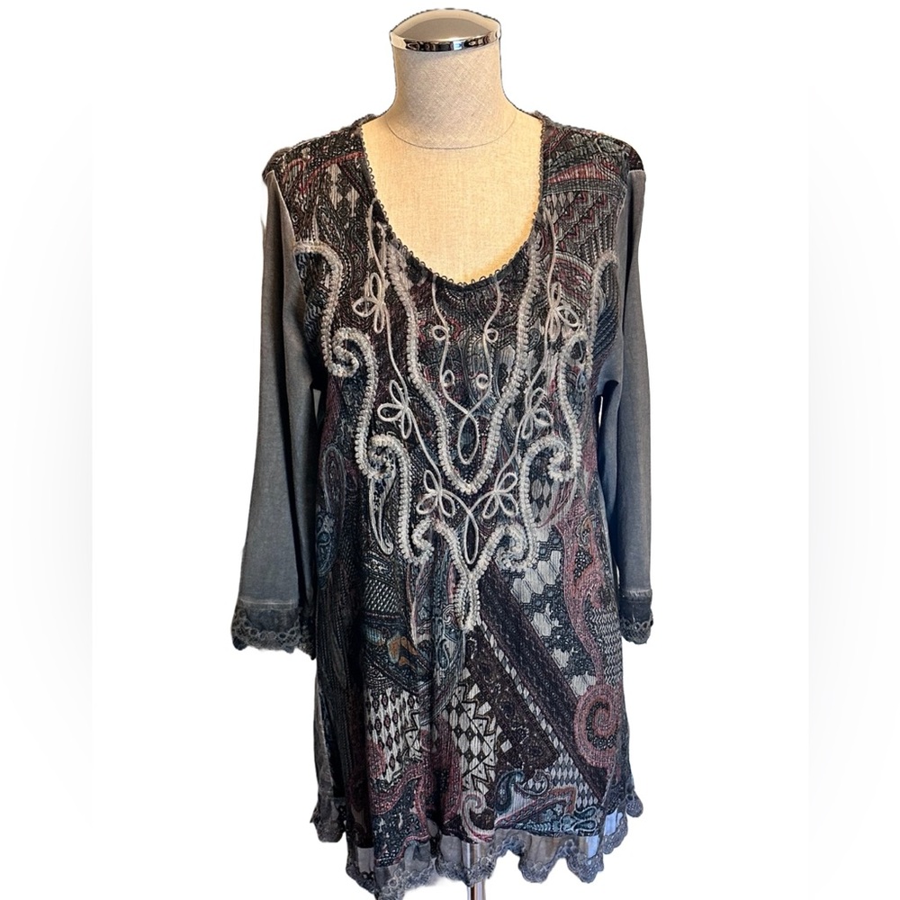 Soft Surroundings Blue Denim Embellished Tunic, Size M